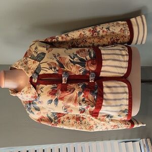 Cottagecore Hand Crafted Patchwork Whimsy Floral Striped Jacket Women's Large